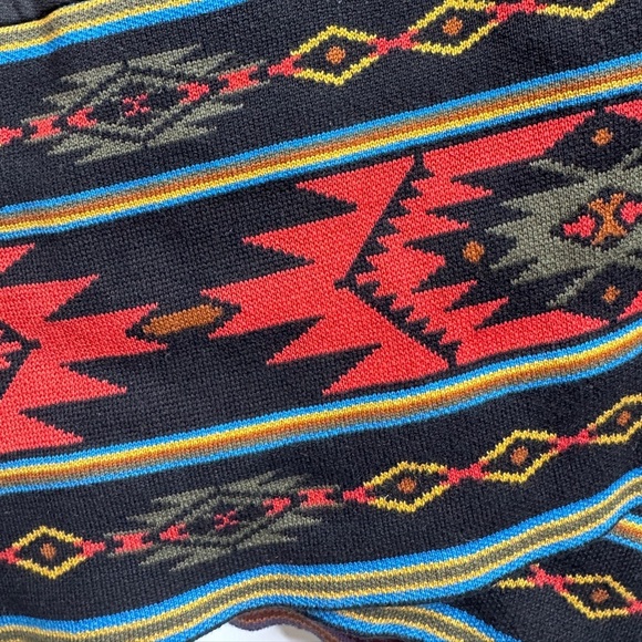 Knit Black Scoop Neck Southwestern Knee Length Shift Dress Tribal Print Hem - Picture 3 of 8